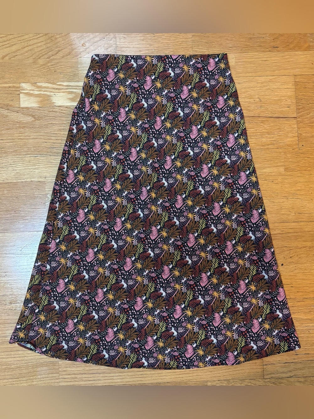 LOFT Monkey Tiger Floral Bias Cut PullOn Kitschy Coastal Resortwear Midi Skirt S